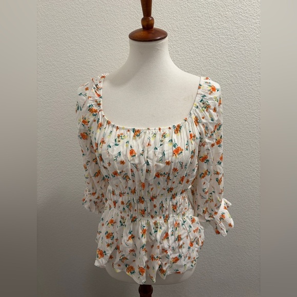 OCO & Shay Tops - Floral White and Orange Women's Top